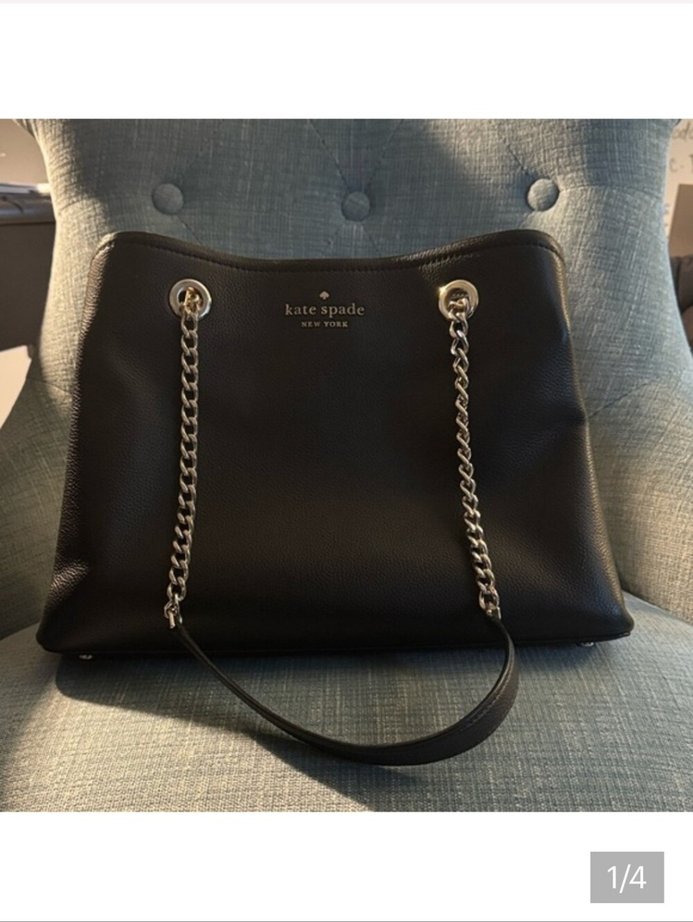Kate Spade Pebbled Black Leather/Gold Chain Shoulder Bag